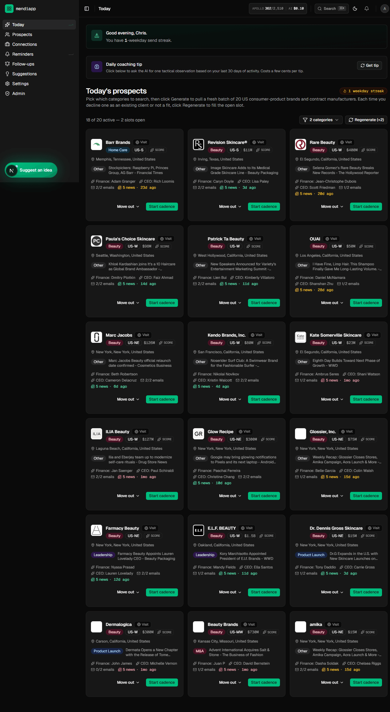 Prospecting Copilot product screenshot